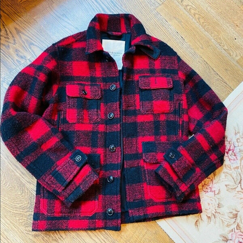 Ralph Lauren Denim Supply Men's Red Plaid Wool-blend  Buffalo Barn Jacket S/P